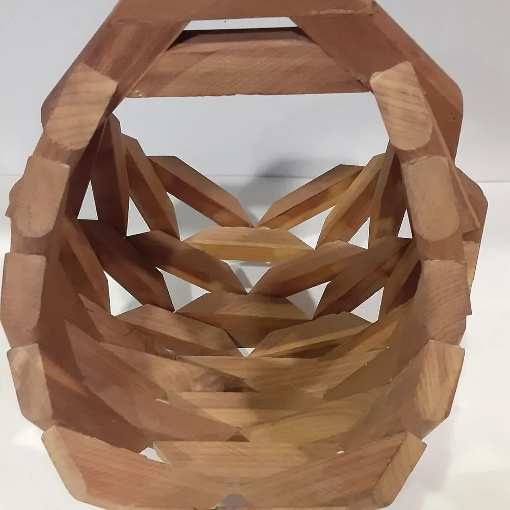 Handcrafted Wooden Basket Intricate Masculine Carpenter Marks